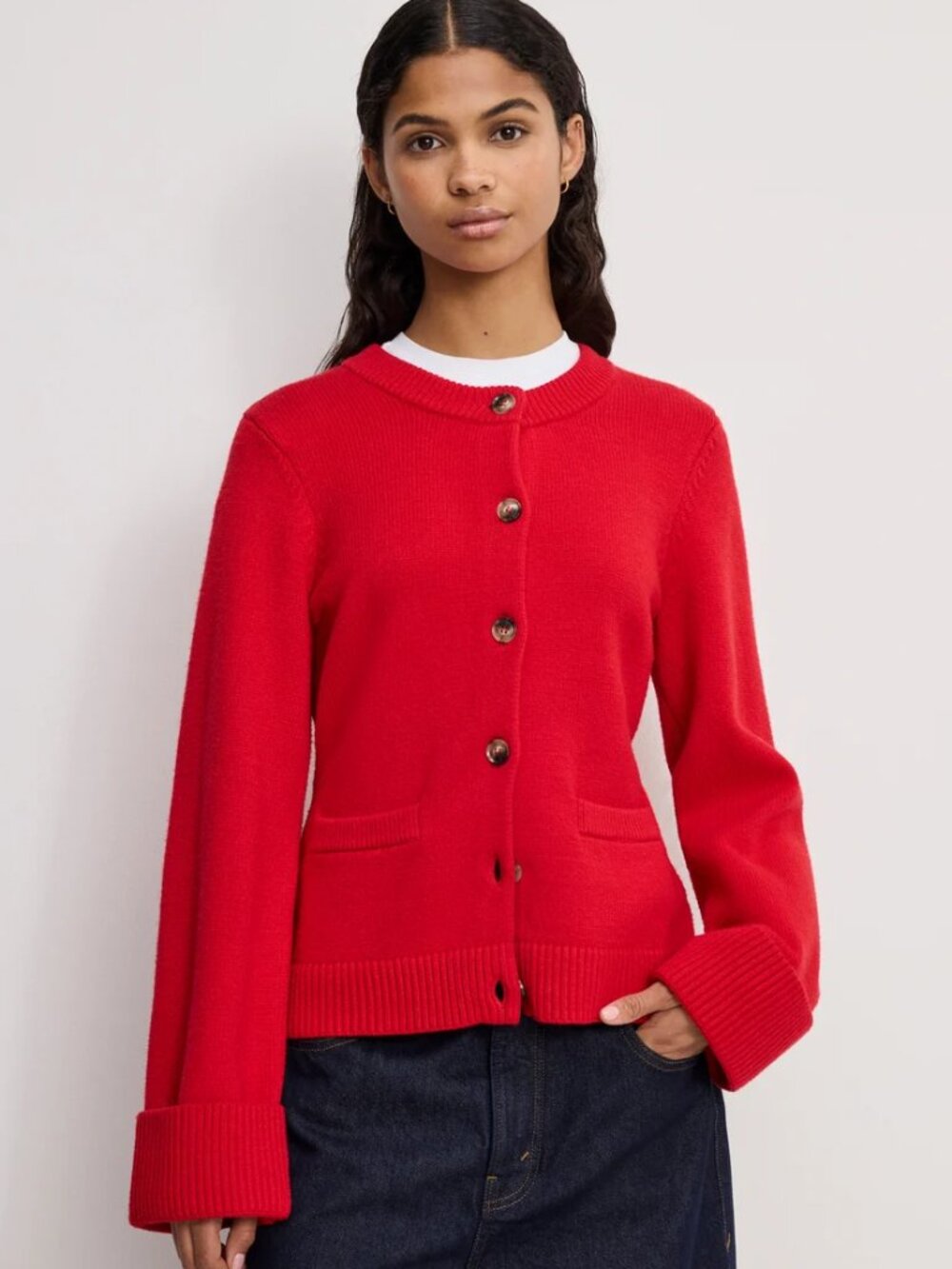 Good American Button Front Knit Cardigan Sweater Red Plus Size 3X